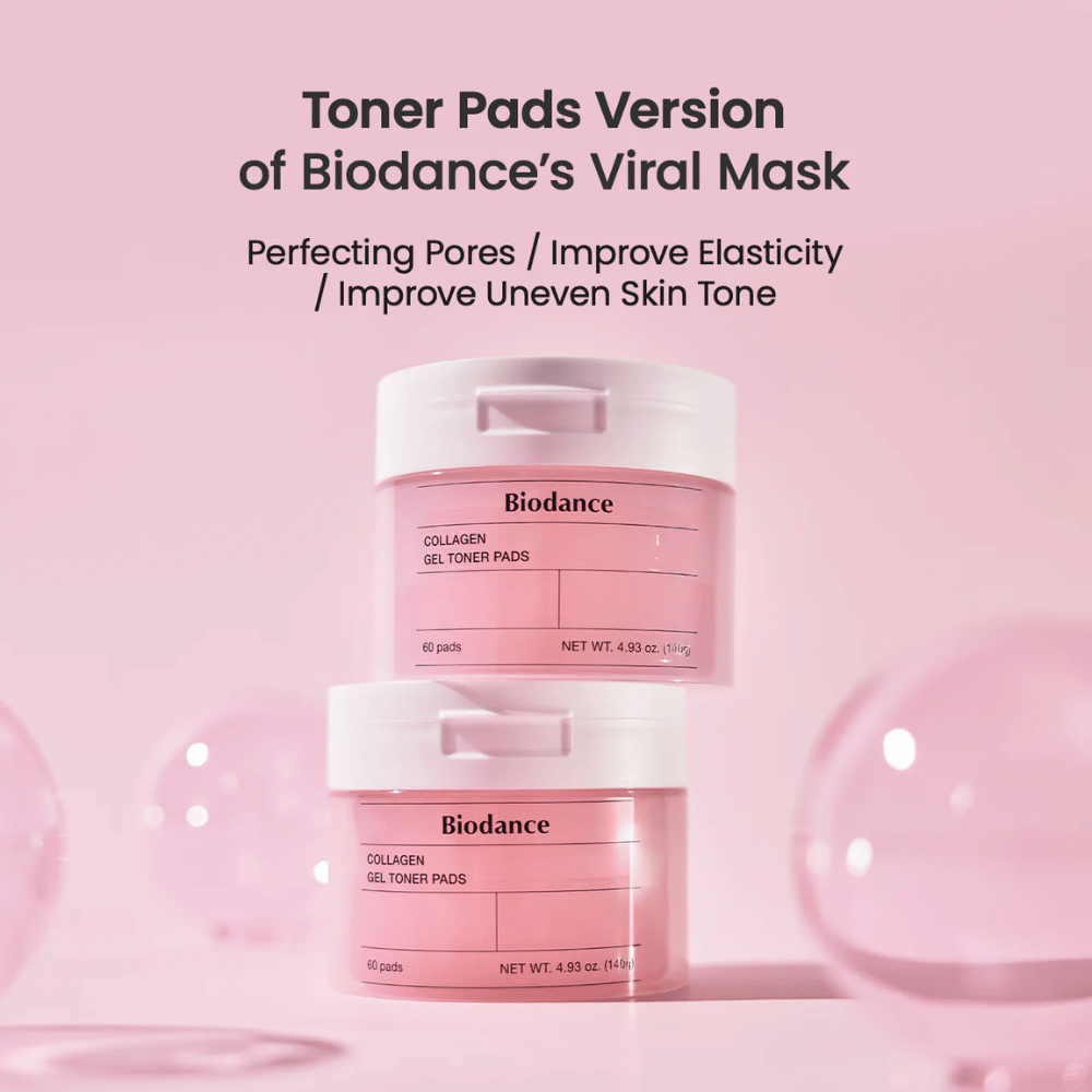 Biodance Collagen Gel Toner Pads kombinerar kollagen och vårdande ingredienser för att förfina porerna, förbättra hudens elasticitet och jämna ut hudtonen. Perfekt för en daglig uppfräschning och glödande hud.