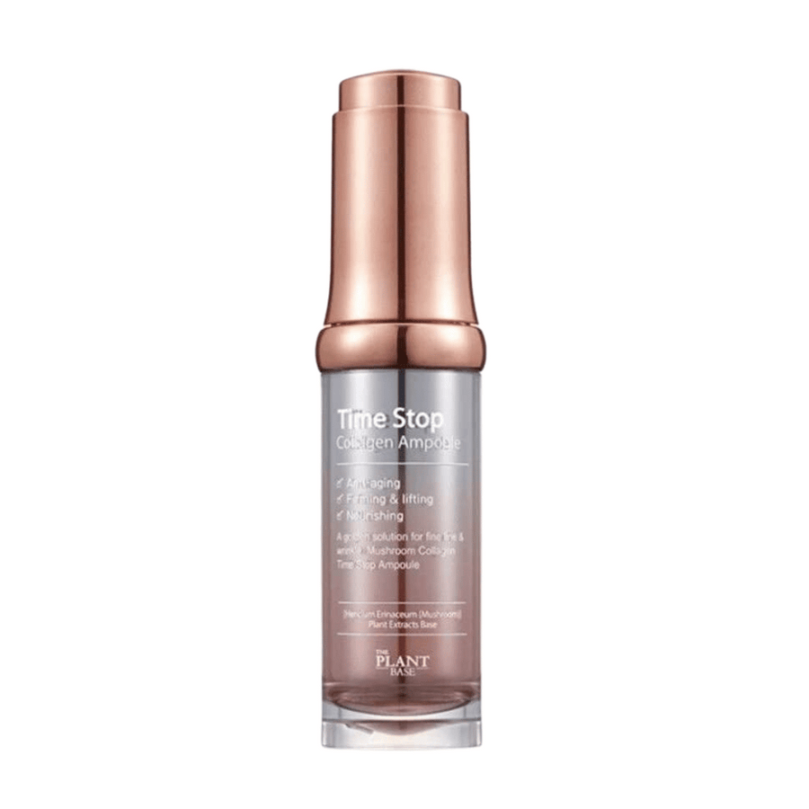 A Time Stop Collagen Ampoule 20ml med lock i roséguld från THE PLANT BASE.