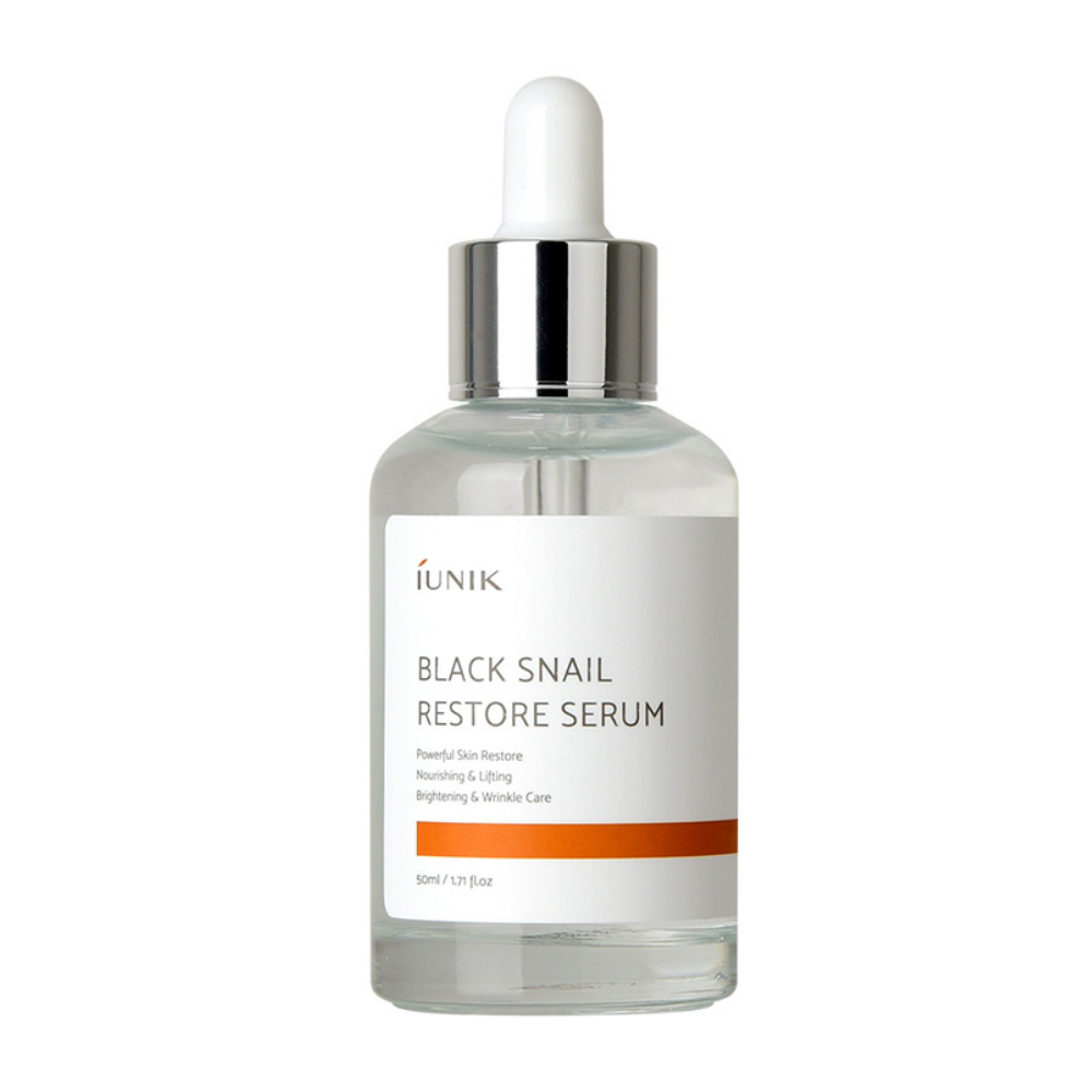 iUNIK:s Black Snail Restore Serum 50ml infunderat med anti-aging fördelar och svart snigel sekret filtrat.